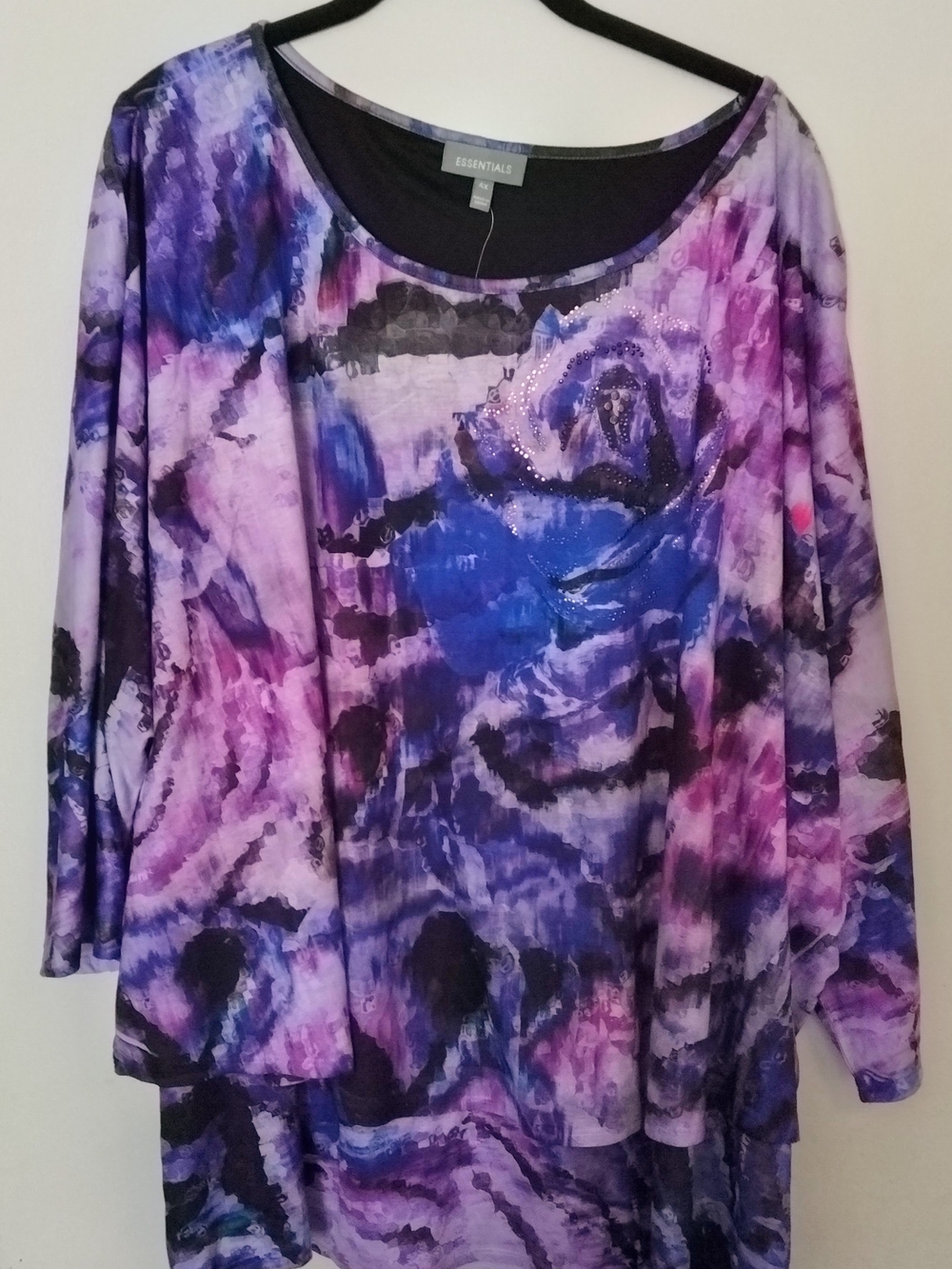 Essentials Purple and Blue Floral Scoop-Neck Long Sleeve Top
